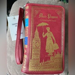 NWT Comeco Red and Gold Mary Poppins Book Style Clutch